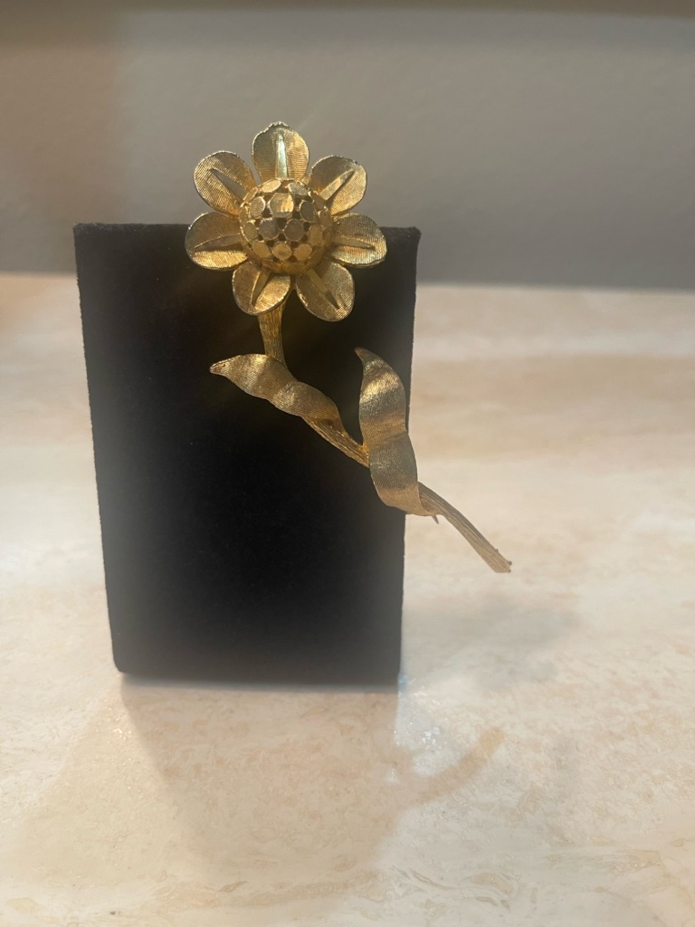 Vintage BSK Signed Gold Stemmed Flower Brooch Pin Mid Century